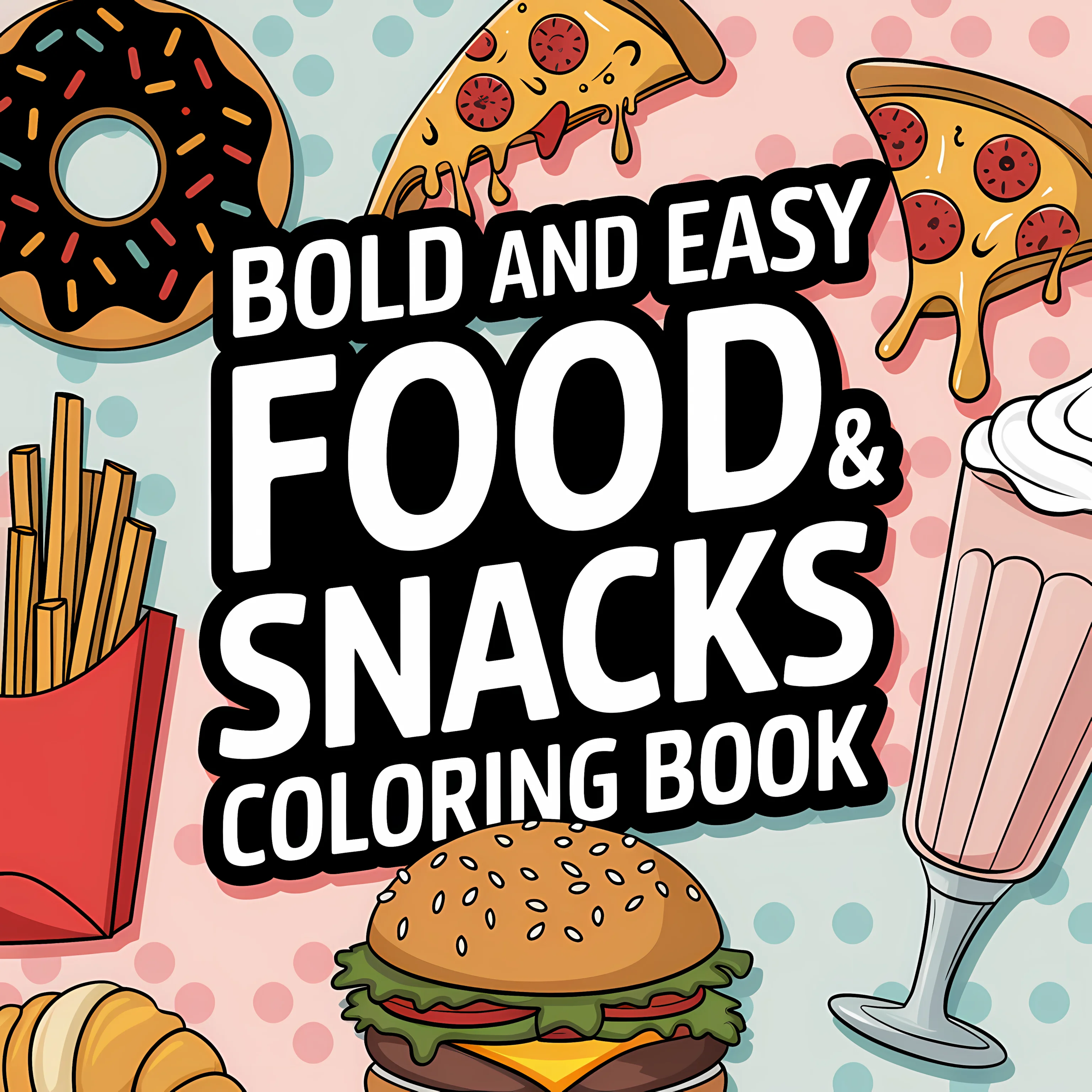 Food And Snacks Coloring Book - Yetişkinler için Kolay Yemek ve Atıştırmalıklar