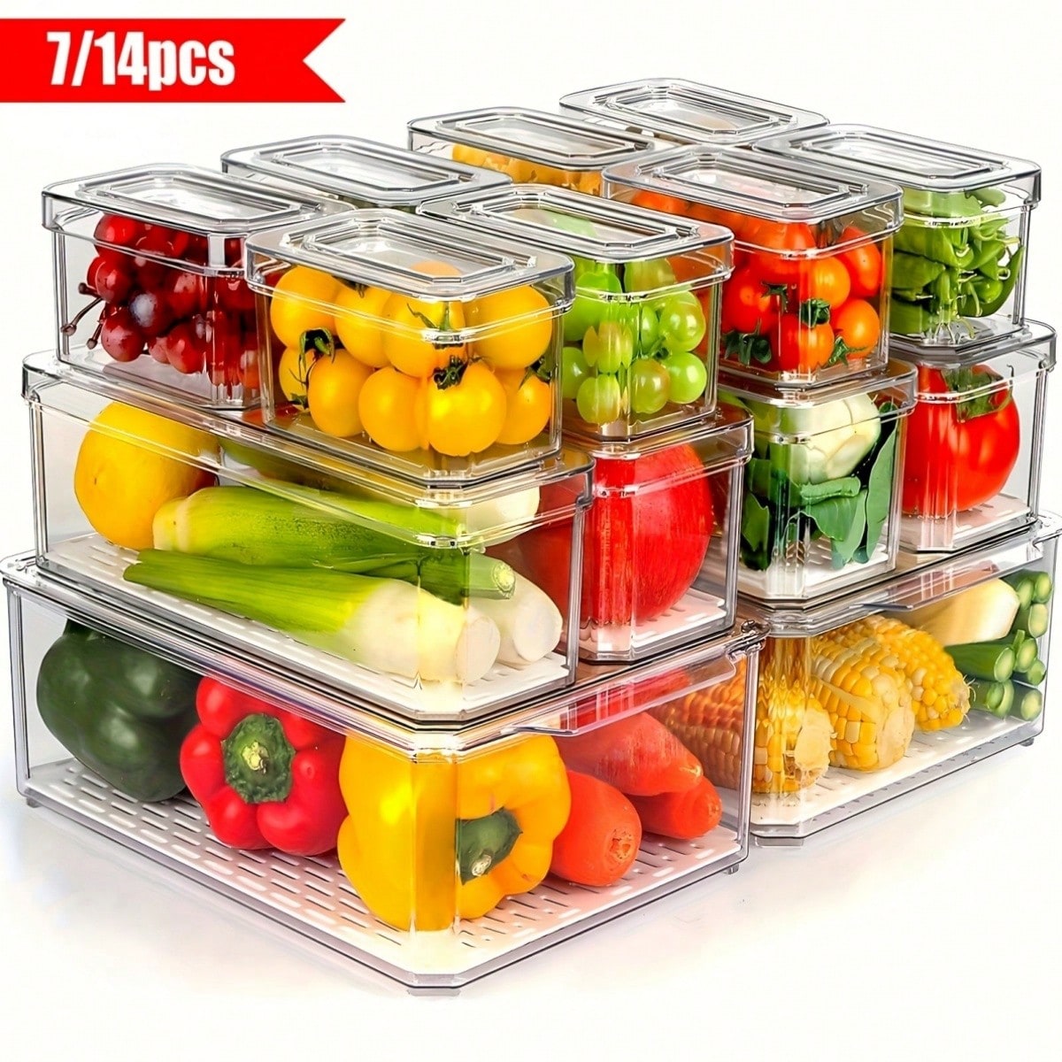 Food Snacks For Party - 7/14'lü Paket İstiflenebilir Buzdolabı Düzenleyici Kutuları