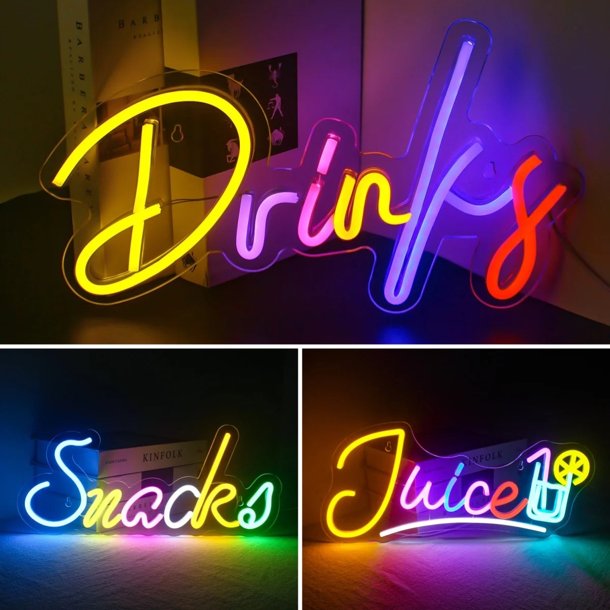 Food Snacks Background - İçecekler ve Atıştırmalıklar Bar LED Neon