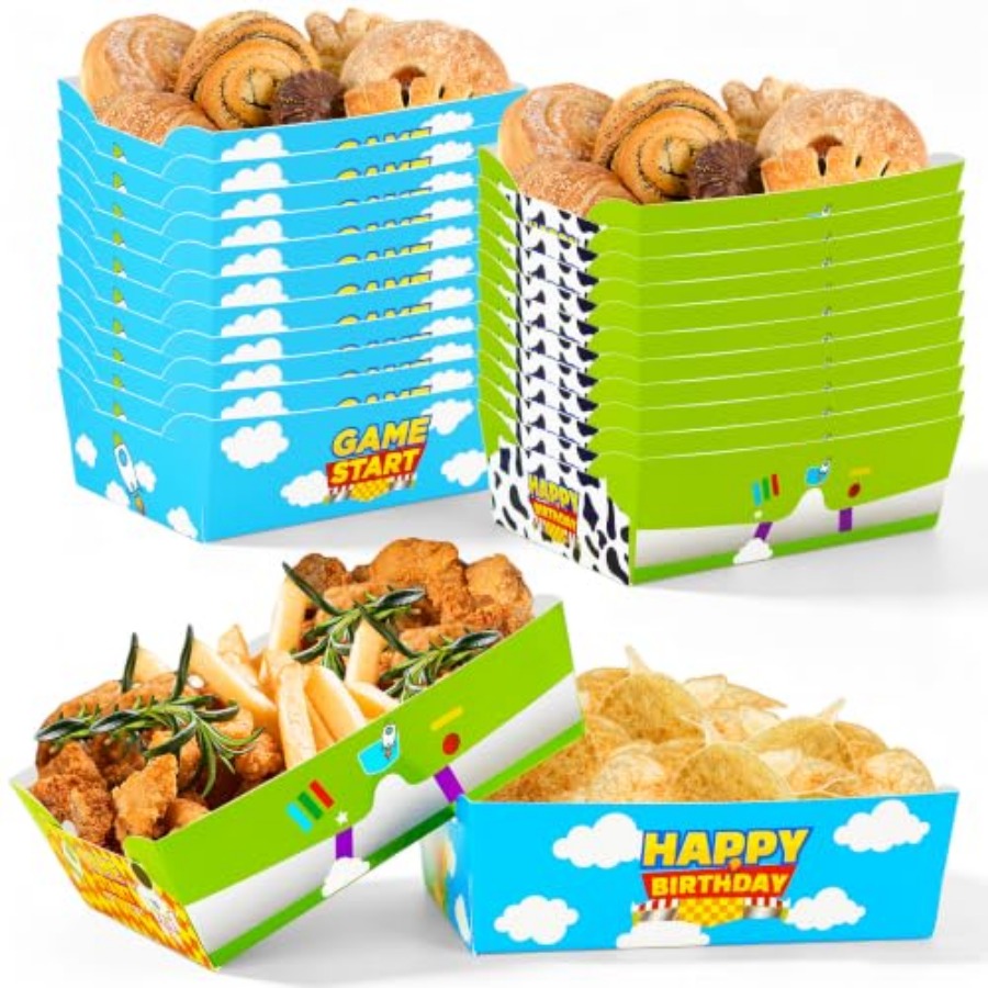 Food Snacks For Party - 24 Adet Karikatür Kağıt Yemek Tepsisi