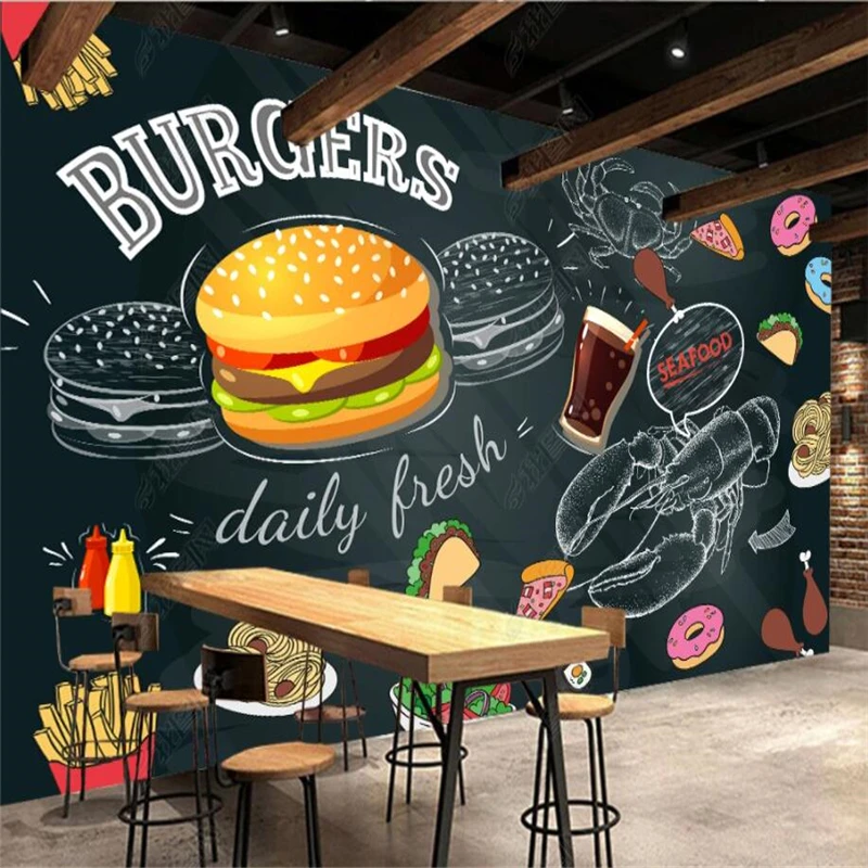 Food Snacks Background - Yazı Tahtası El Boyalı Burger Kızartması