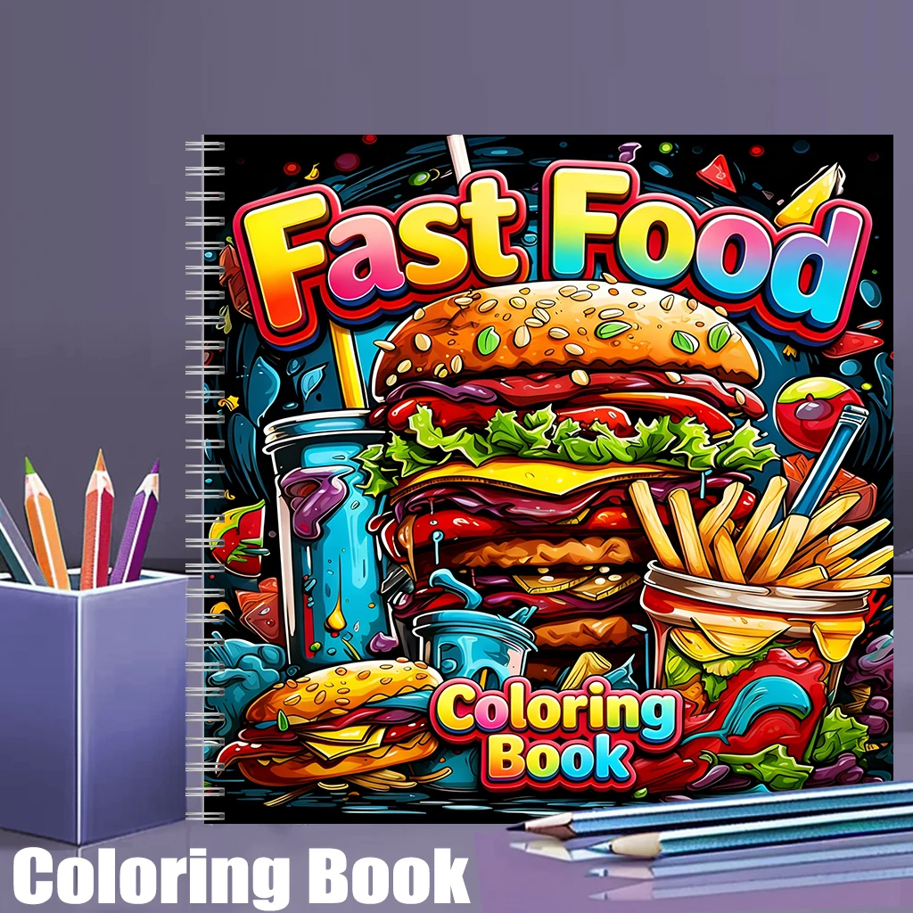 Food And Snacks Coloring Book - Yetişkinler için Hızlı Yemek Boyama Kitabı,